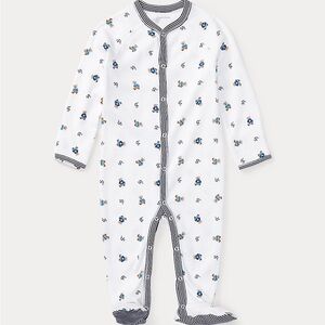 Ralph Lauren White Footie with Blue Bear Pattern